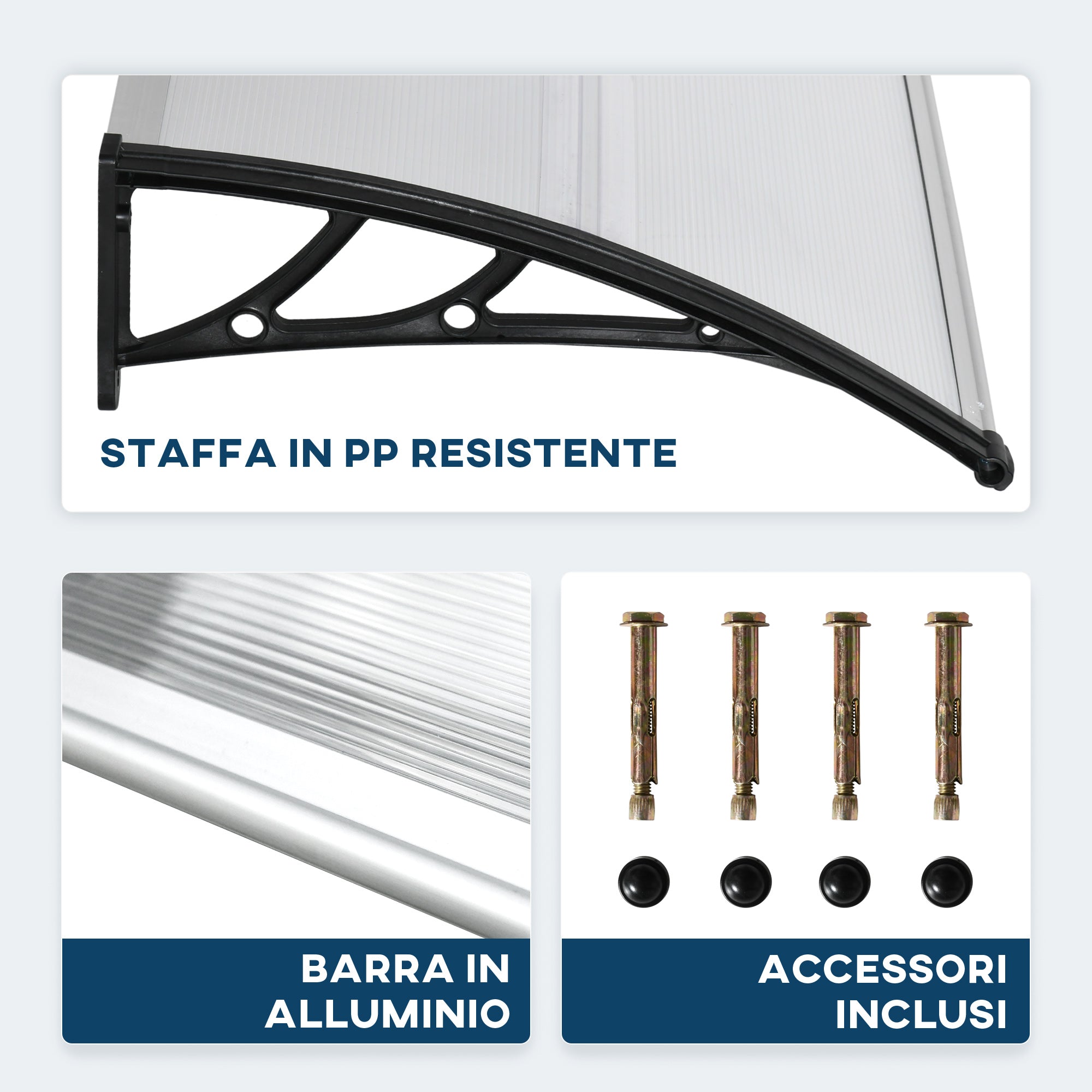 Easycomfort Pensilina da Esterno per Finestre e Porte, in Policarbonato e Alluminio, 110x60x18cm - Trasparente