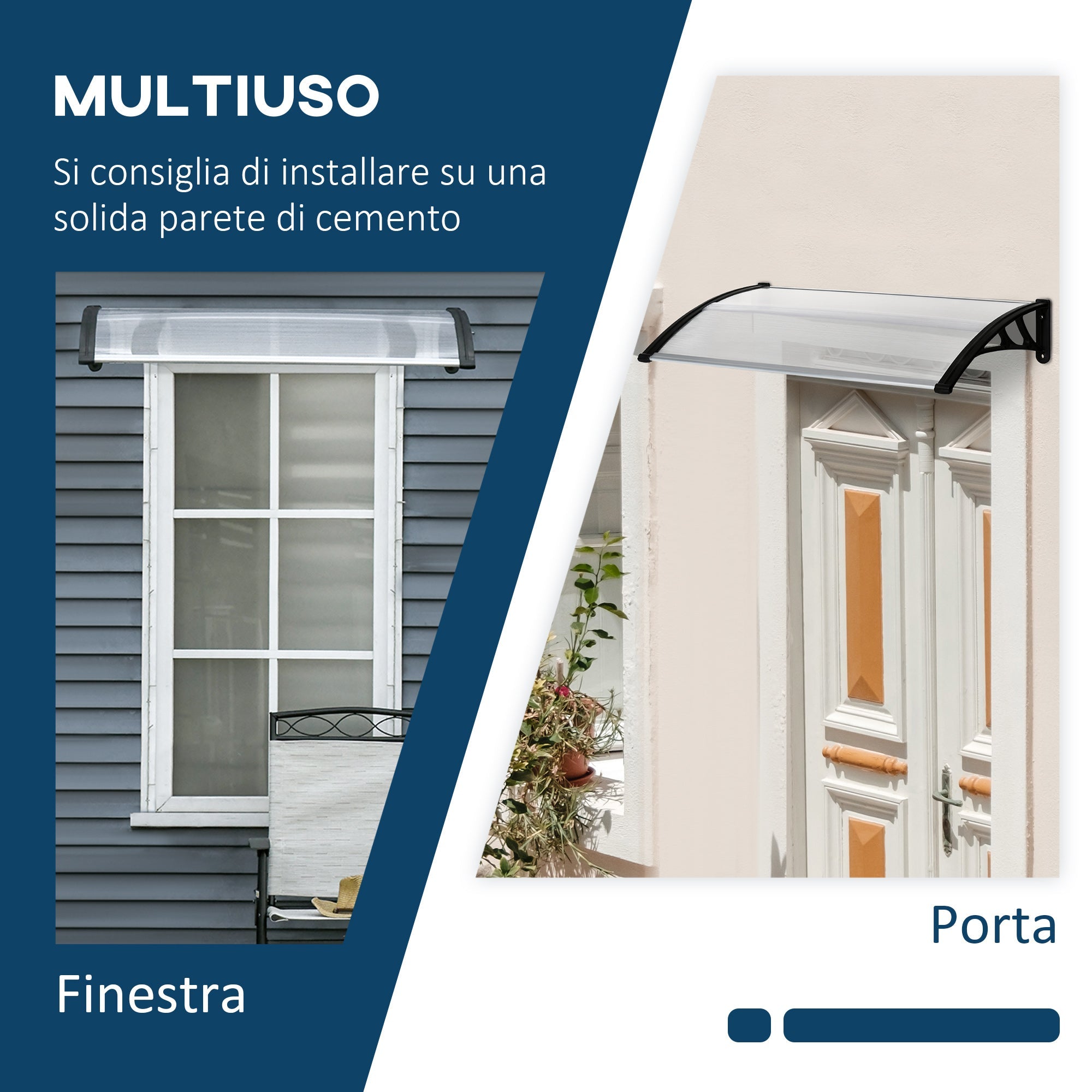 Easycomfort Pensilina da Esterno per Finestre e Porte, in Policarbonato e Alluminio, 110x60x18cm - Trasparente