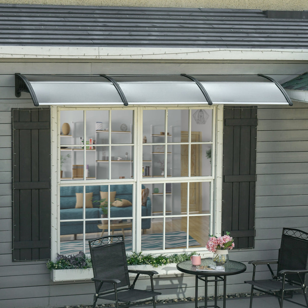 Easycomfort Pensilina da Esterno per Finestre e Porte, in Policarbonato e Alluminio, 303x100x26cm - Marrone