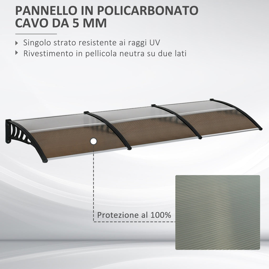 Easycomfort Pensilina da Esterno per Finestre e Porte, in Policarbonato e Alluminio, 303x100x26cm - Marrone