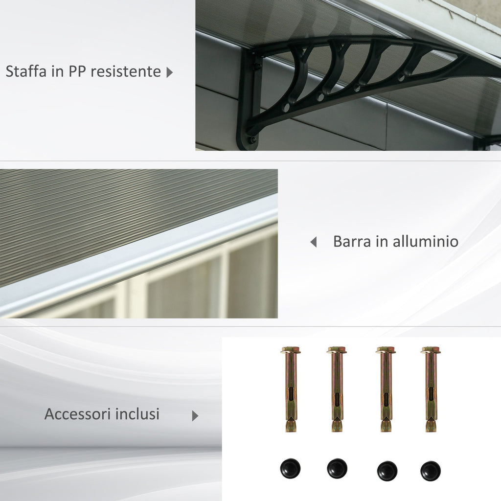 Easycomfort Pensilina da Esterno per Finestre e Porte, in Policarbonato e Alluminio, 303x100x26cm - Marrone