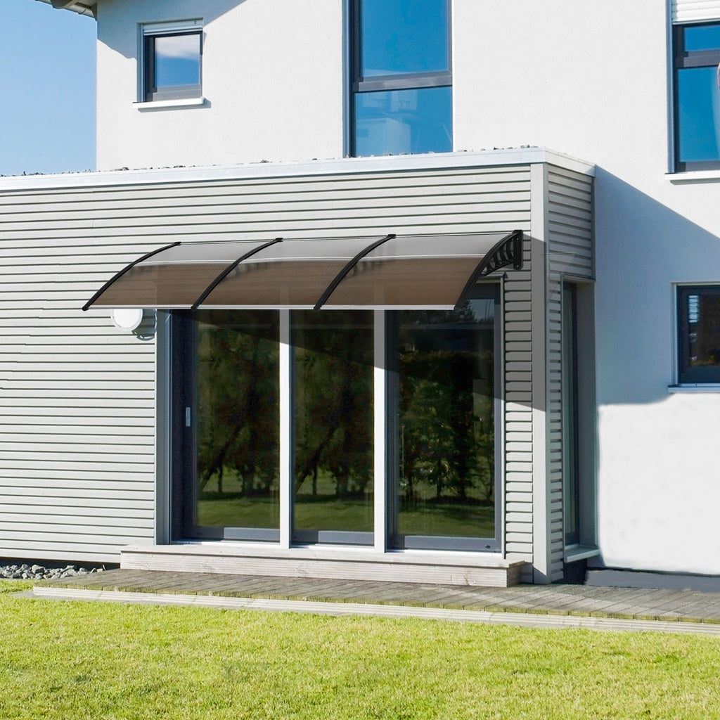 Easycomfort Pensilina da Esterno per Finestre e Porte, in Policarbonato e Alluminio, 303x100x26cm - Marrone