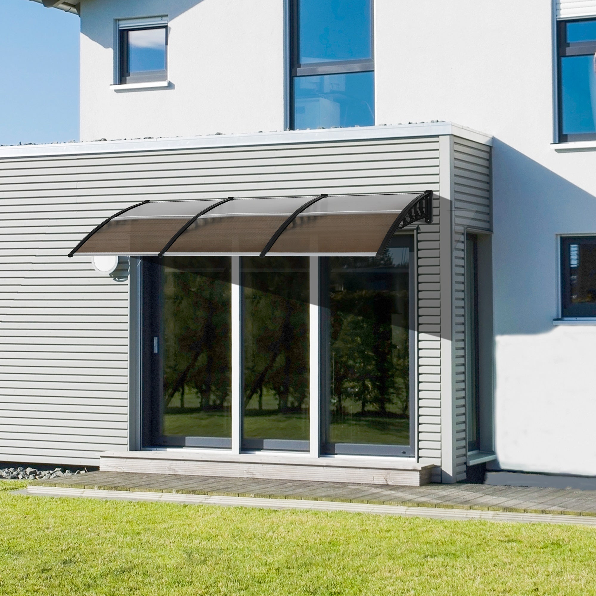 Easycomfort Pensilina da Esterno per Finestre e Porte, in Policarbonato e Alluminio, 303x100x26cm - Marrone