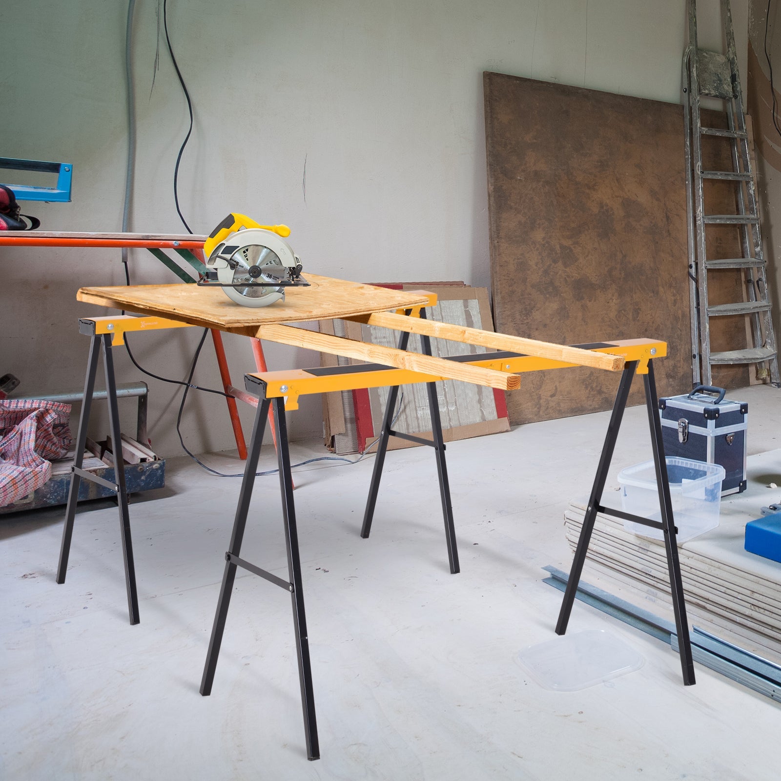 EASYCOMFORT Set of 2 Folding Steel Work Trestles Capacity 250kg