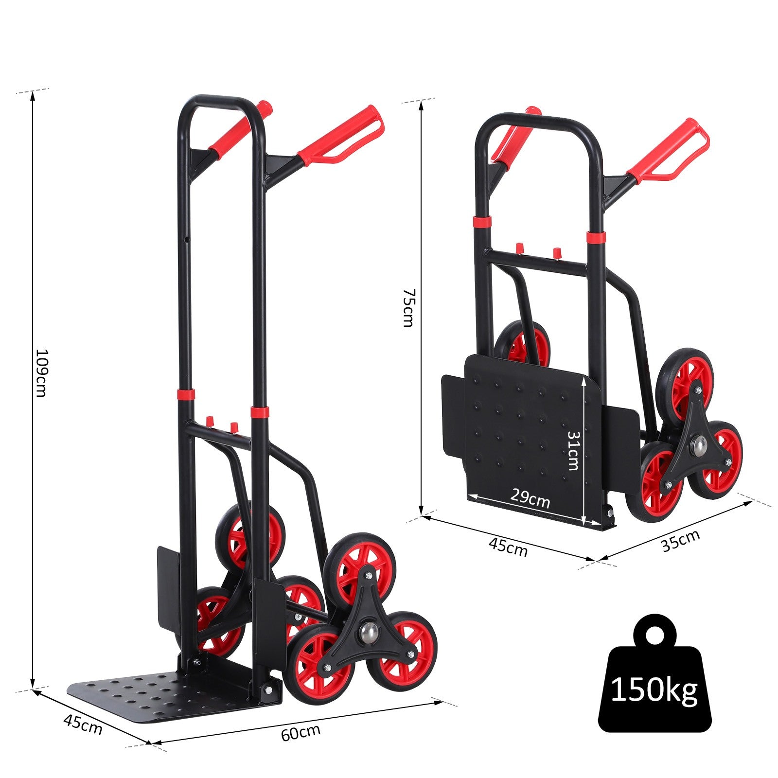 EASYCOMFORT Heavy Duty Folding Metal Luggage Rack Trolley with 6 Wheels for Stairs Maximum Load 150kg