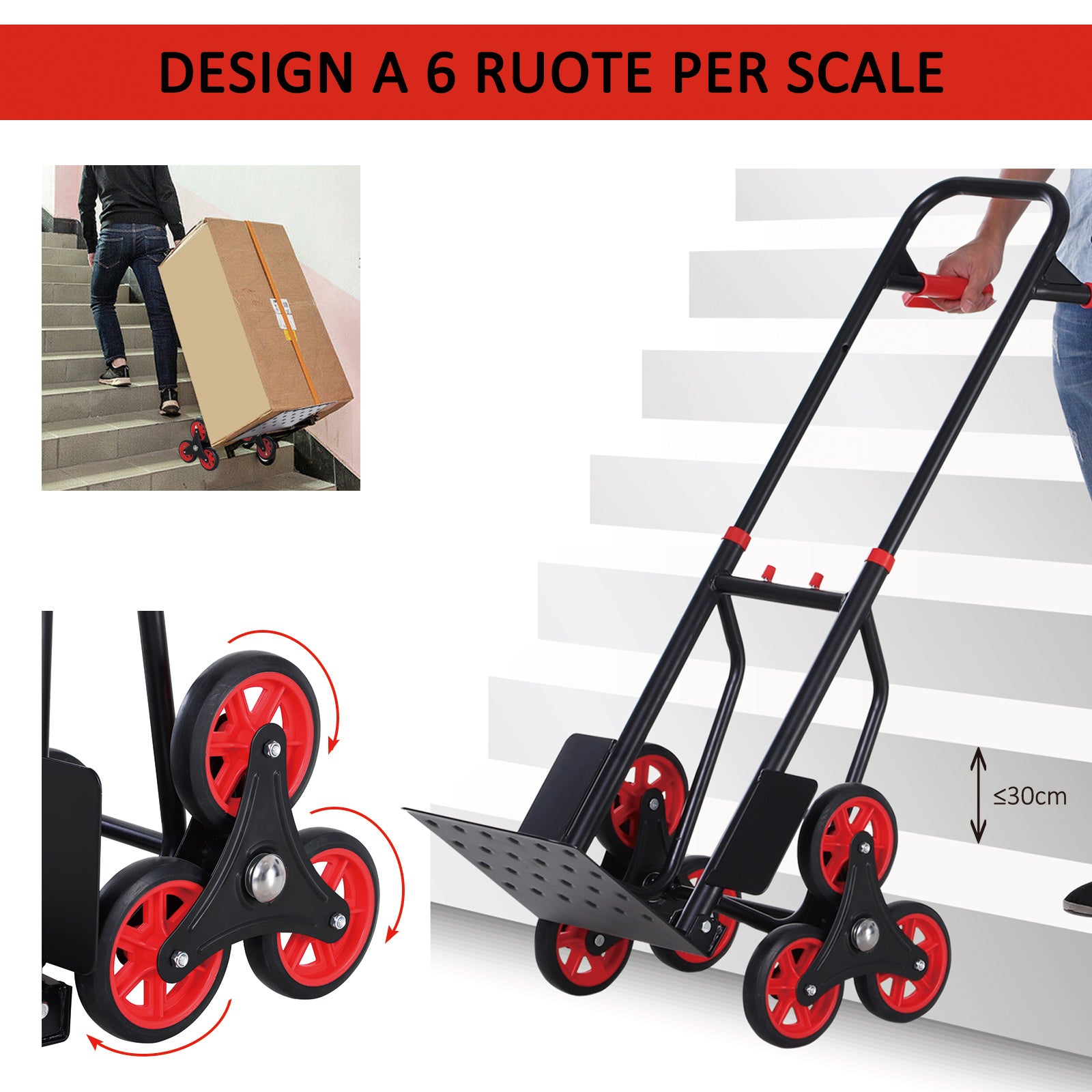 EASYCOMFORT Heavy Duty Folding Metal Luggage Rack Trolley with 6 Wheels for Stairs Maximum Load 150kg