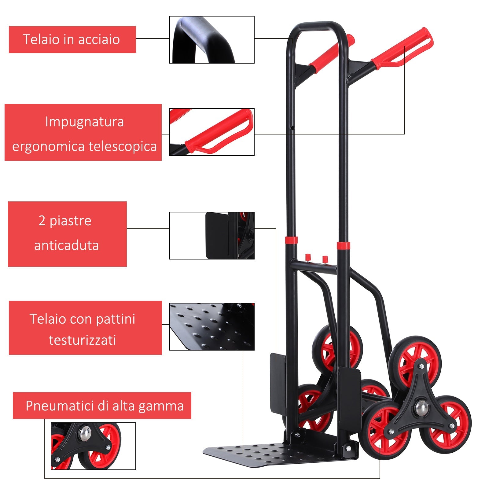 EASYCOMFORT Heavy Duty Folding Metal Luggage Rack Trolley with 6 Wheels for Stairs Maximum Load 150kg