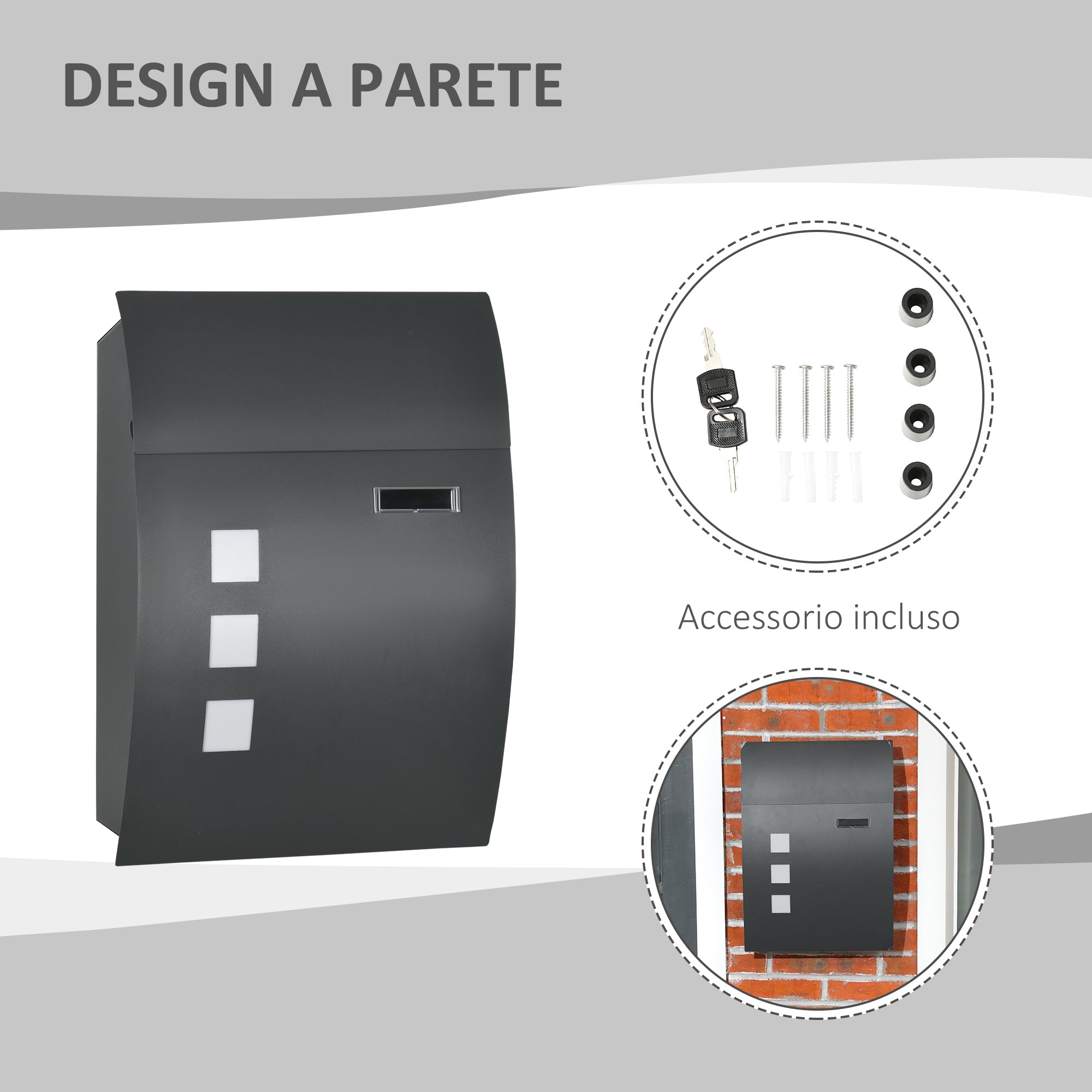 EasyComfort Ricurva brievenbus 45x10x32 cm, grijs