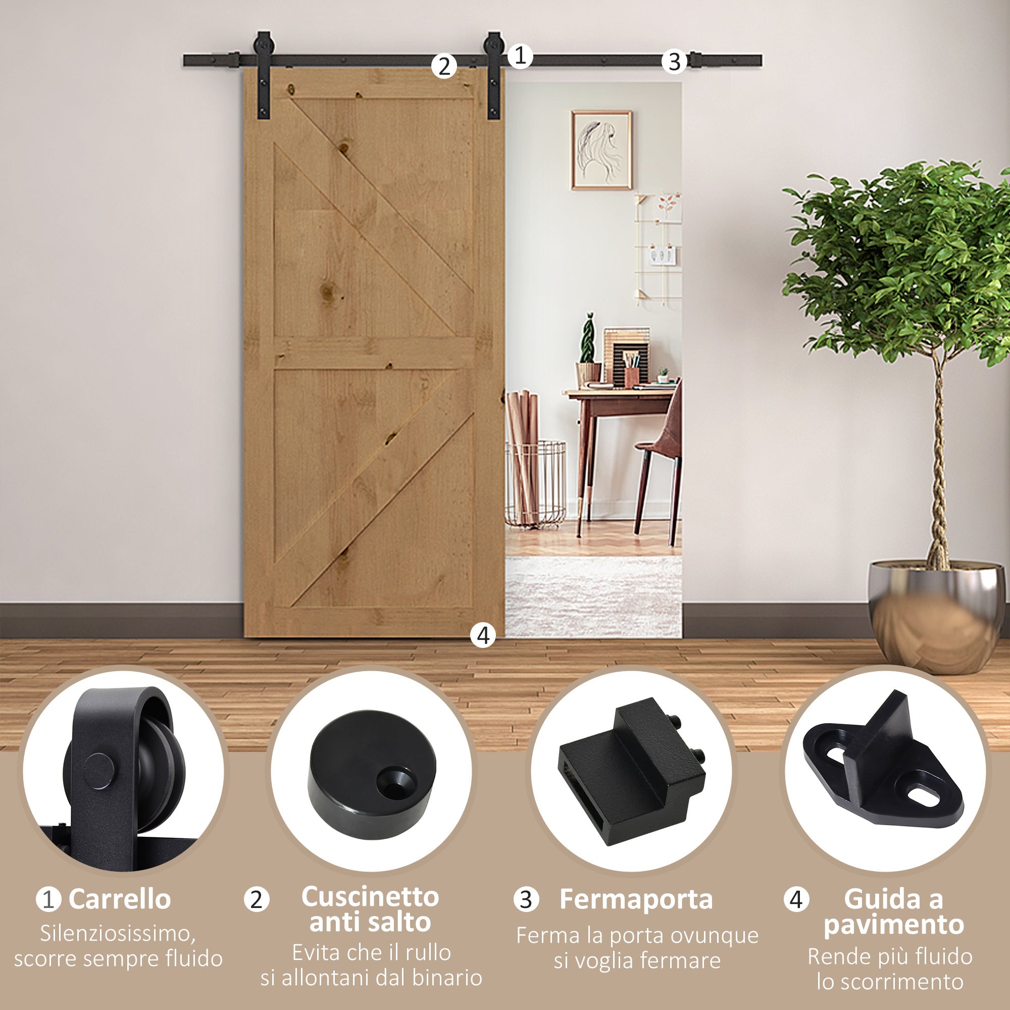 EasyComfort schuifdeursysteem montageset 200 cm – 90 kg, zwart