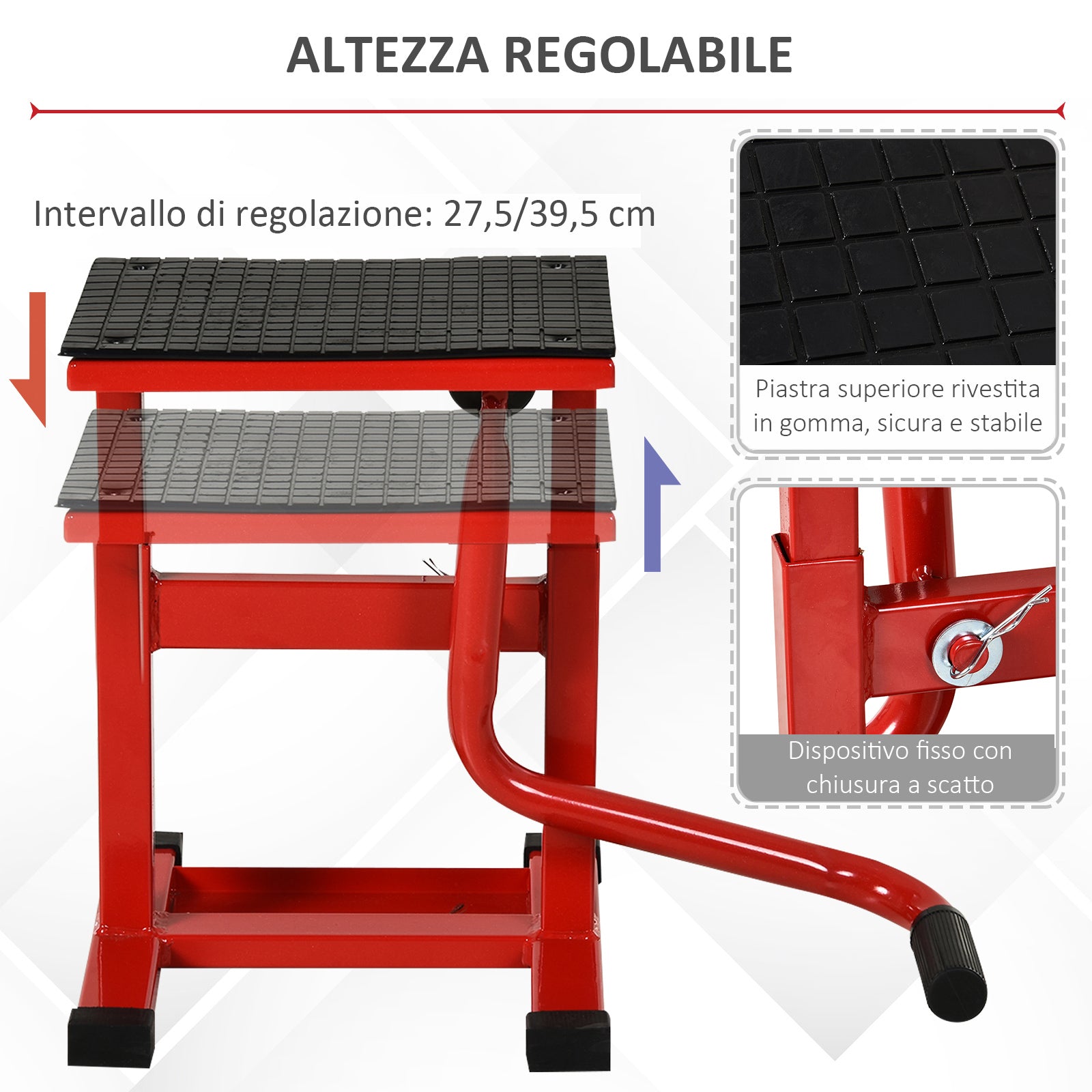 EASYCOMFORT Steel Motorbike Stand max 150kg with Rubber Surface and Crank, 48x34x43 cm, Red