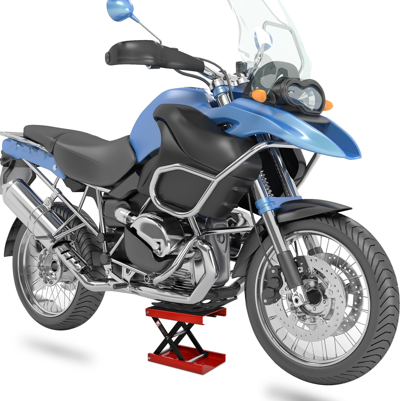 EASYCOMFORT Motorbike Stand, Red and Black Steel Motorcycle Lift, Foldable and Non-Slip 41.5 x 23.5 x 10-37cm