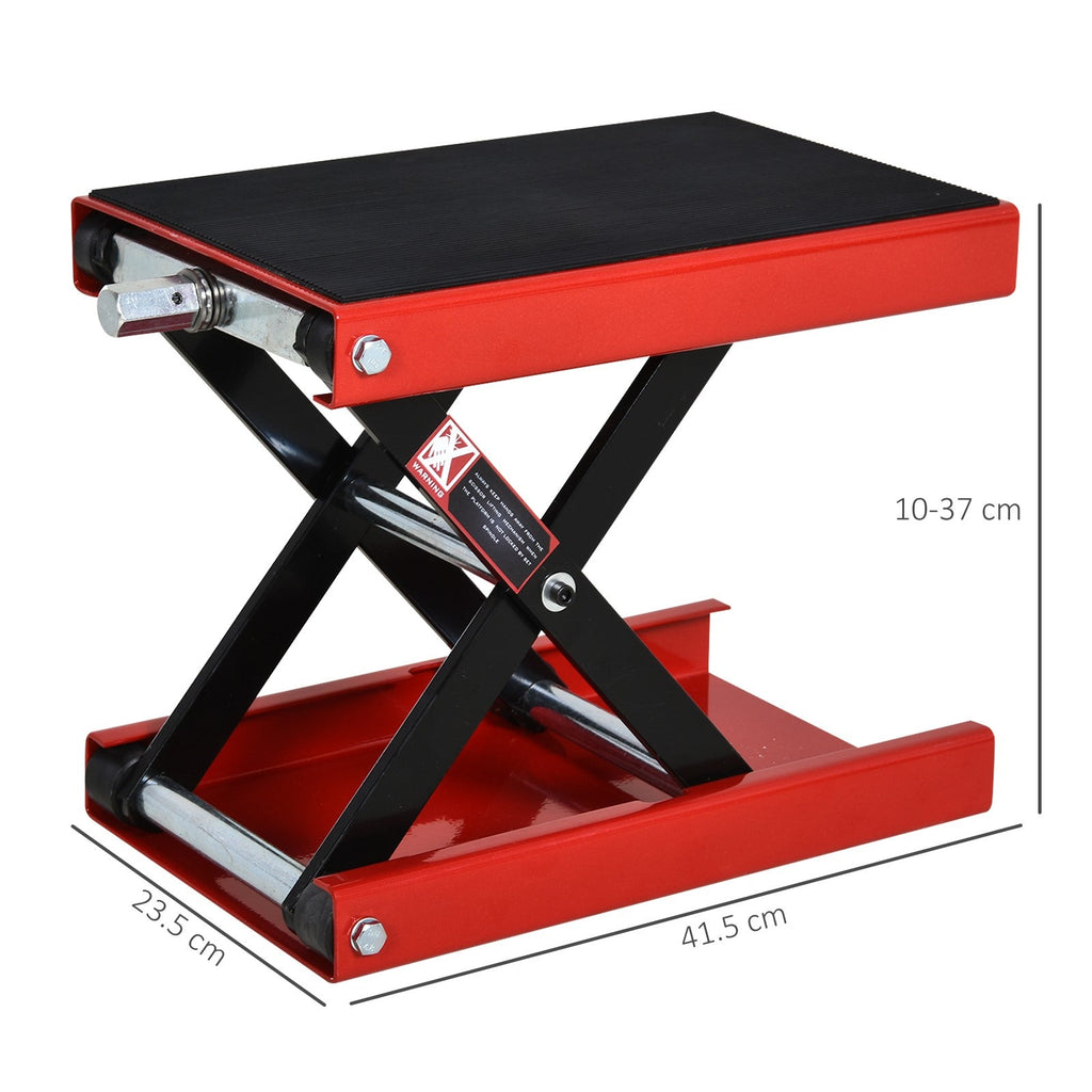 EASYCOMFORT Motorbike Stand, Red and Black Steel Motorcycle Lift, Foldable and Non-Slip 41.5 x 23.5 x 10-37cm