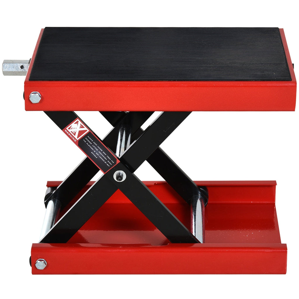 EASYCOMFORT Motorbike Stand, Red and Black Steel Motorcycle Lift, Foldable and Non-Slip 41.5 x 23.5 x 10-37cm