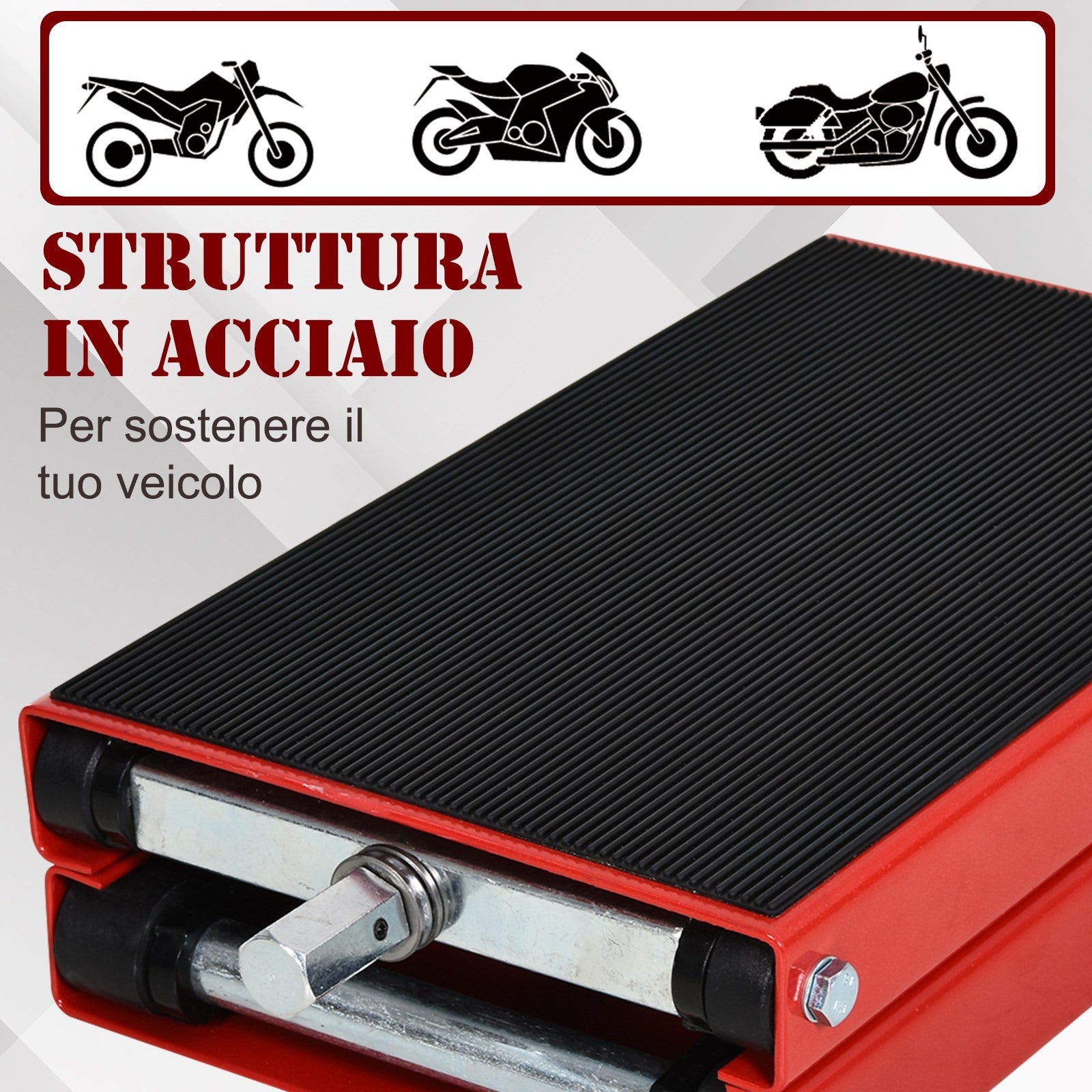 EASYCOMFORT Motorbike Stand, Red and Black Steel Motorcycle Lift, Foldable and Non-Slip 41.5 x 23.5 x 10-37cm