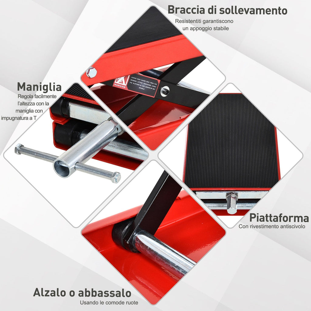 EASYCOMFORT Motorbike Stand, Red and Black Steel Motorcycle Lift, Foldable and Non-Slip 41.5 x 23.5 x 10-37cm