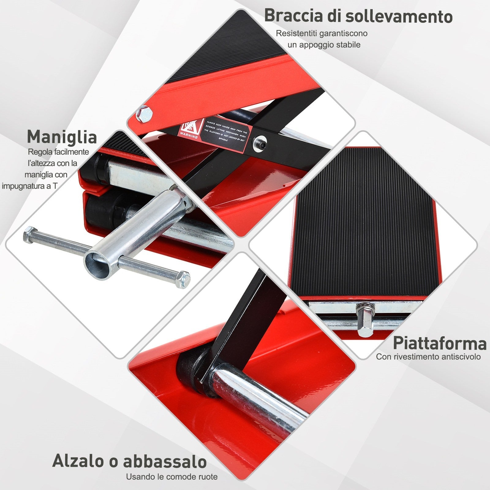 EASYCOMFORT Motorbike Stand, Red and Black Steel Motorcycle Lift, Foldable and Non-Slip 41.5 x 23.5 x 10-37cm