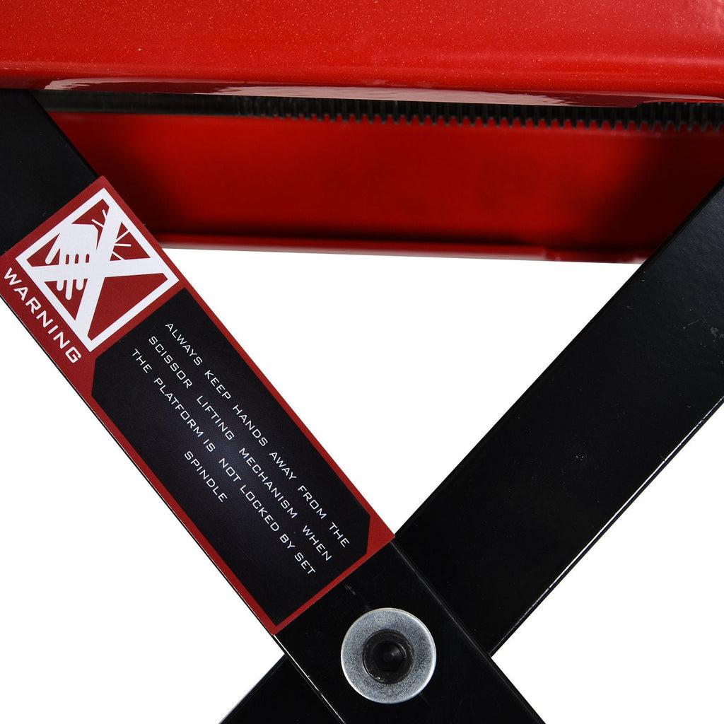 EASYCOMFORT Motorbike Stand, Red and Black Steel Motorcycle Lift, Foldable and Non-Slip 41.5 x 23.5 x 10-37cm