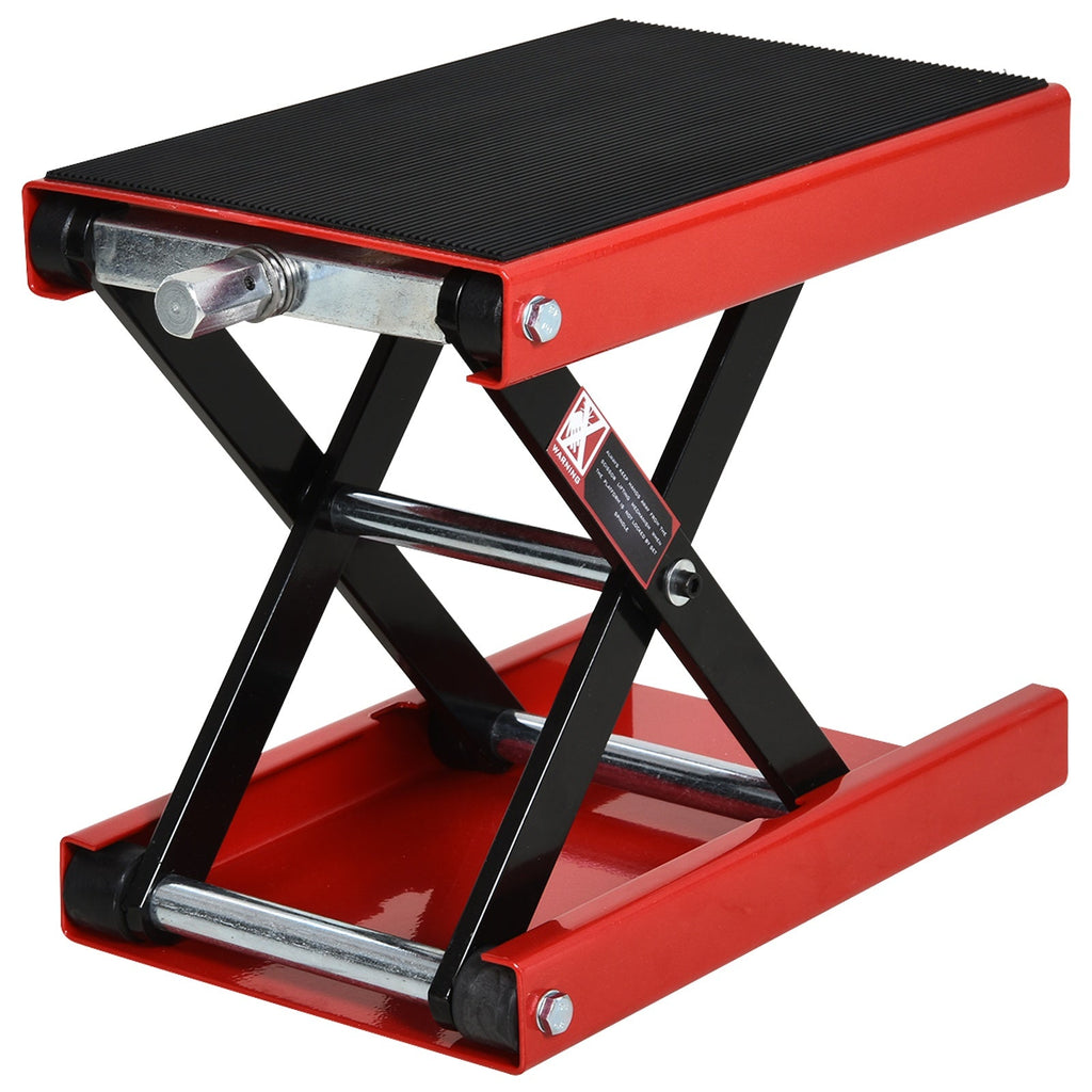 EASYCOMFORT Motorbike Stand, Red and Black Steel Motorcycle Lift, Foldable and Non-Slip 41.5 x 23.5 x 10-37cm