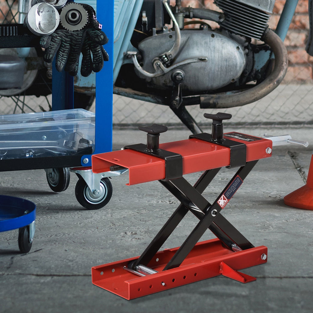 EASYCOMFORT Scissor Motorcycle Lift, Motorcycle Lift, Adjustable Central Motorcycle Stand up to 500kg in Red Metal