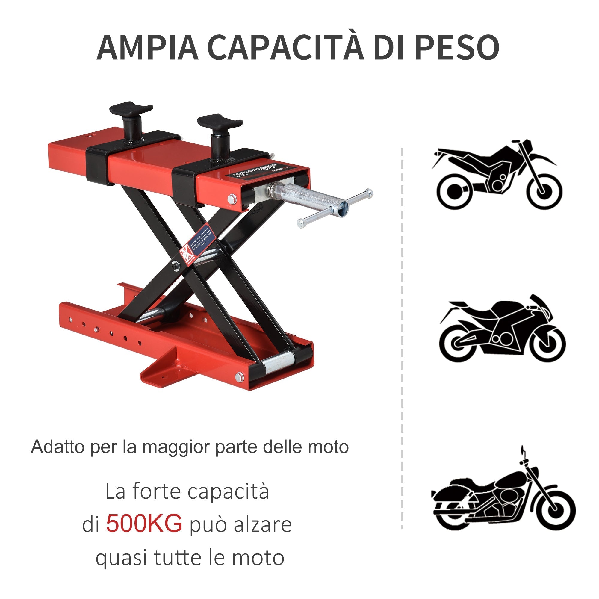 EASYCOMFORT Scissor Motorcycle Lift, Motorcycle Lift, Adjustable Central Motorcycle Stand up to 500kg in Red Metal