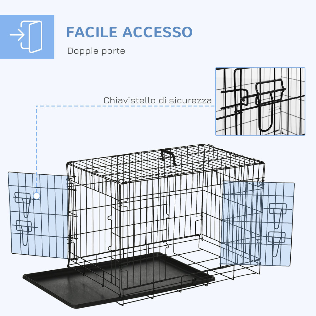 EASYCOMFORT Pet Cage Carrier for Dogs and Cats Foldable Steel Double Opening 76 × 46 × 52cm Black