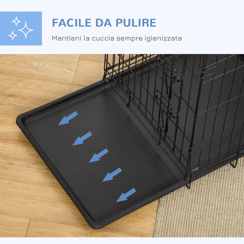 EASYCOMFORT Pet Cage Carrier for Dogs and Cats Foldable Steel Double Opening 76 × 46 × 52cm Black