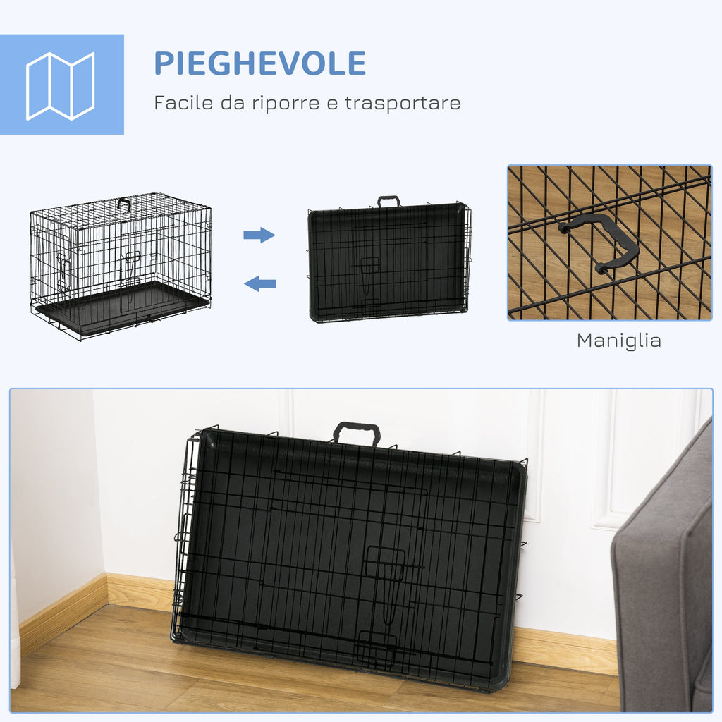 EASYCOMFORT Pet Cage Carrier for Dogs and Cats Foldable Steel Double Opening 76 × 46 × 52cm Black
