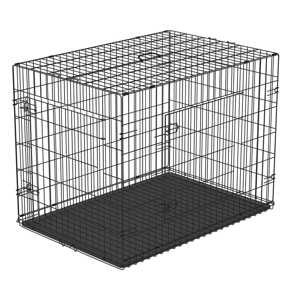 EASYCOMFORT Pet Cage Carrier for Dogs and Cats Foldable Steel Double Opening 76 × 46 × 52cm Black