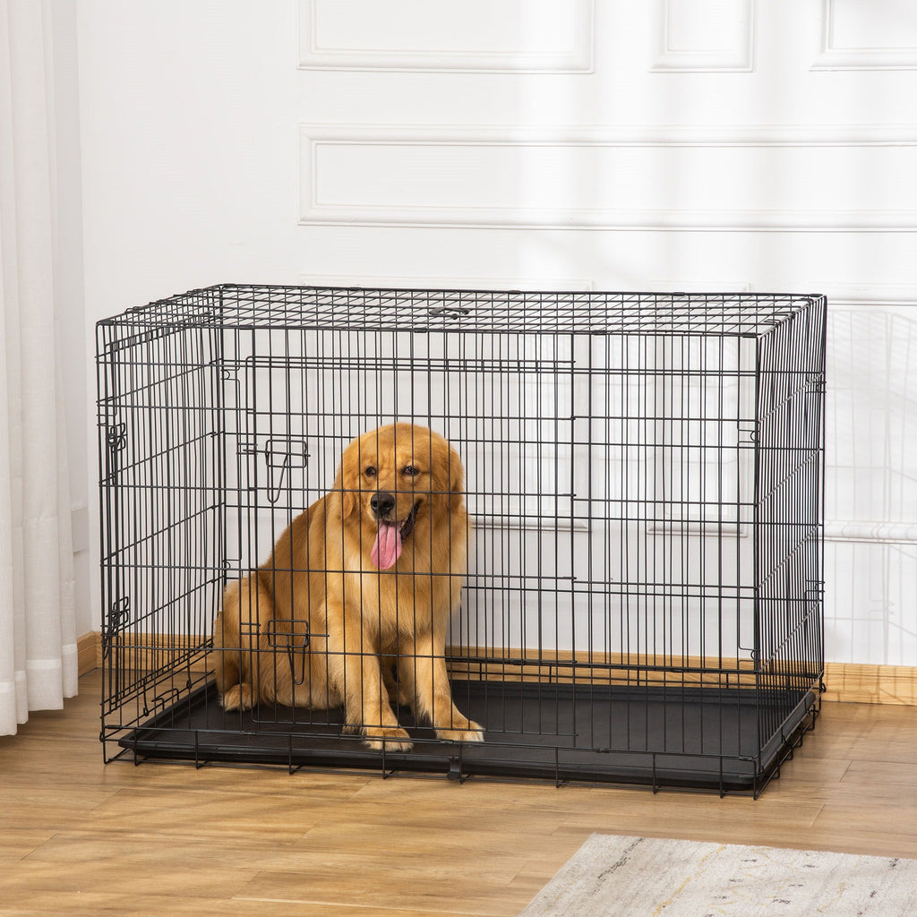 EASYCOMFORT Pet Cage Carrier for Dogs and Cats Foldable Steel Double Opening 121 × 77 × 82cm Black