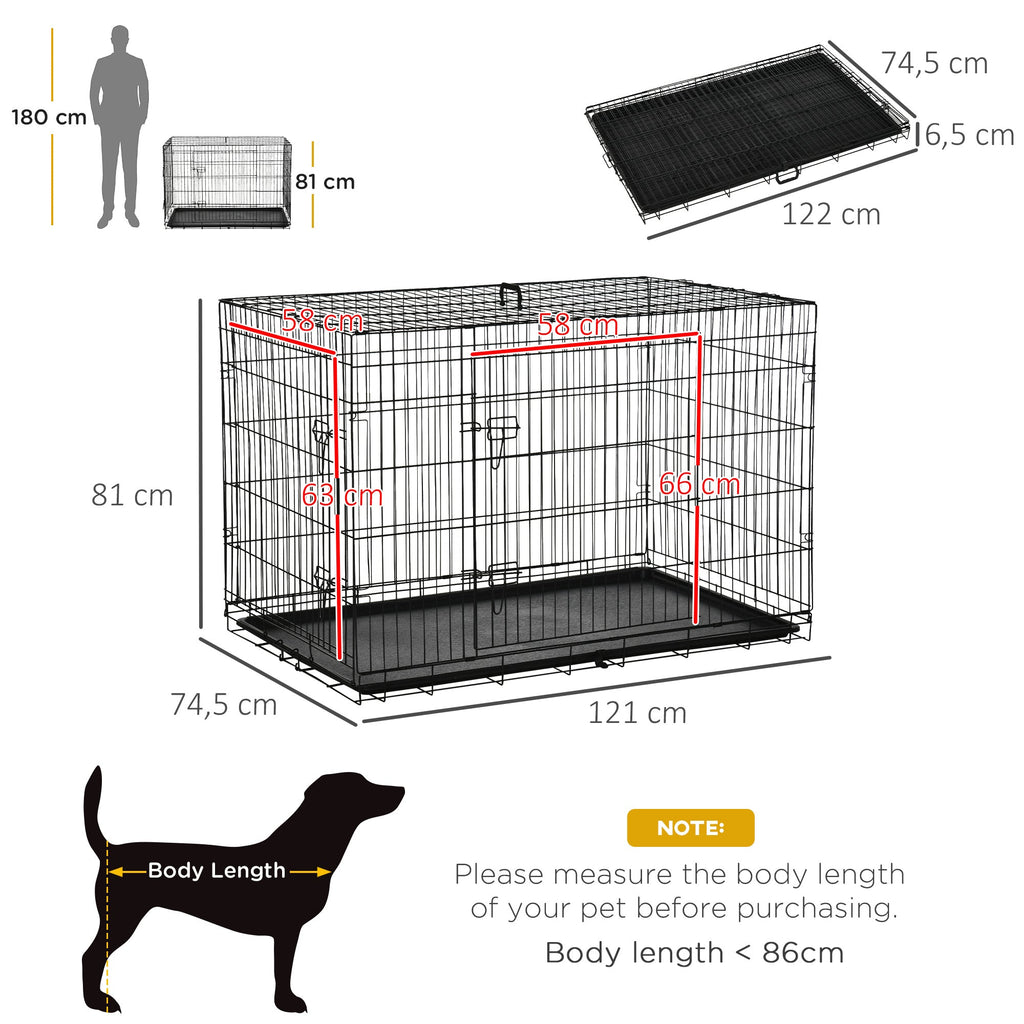 EASYCOMFORT Pet Cage Carrier for Dogs and Cats Foldable Steel Double Opening 121 × 77 × 82cm Black