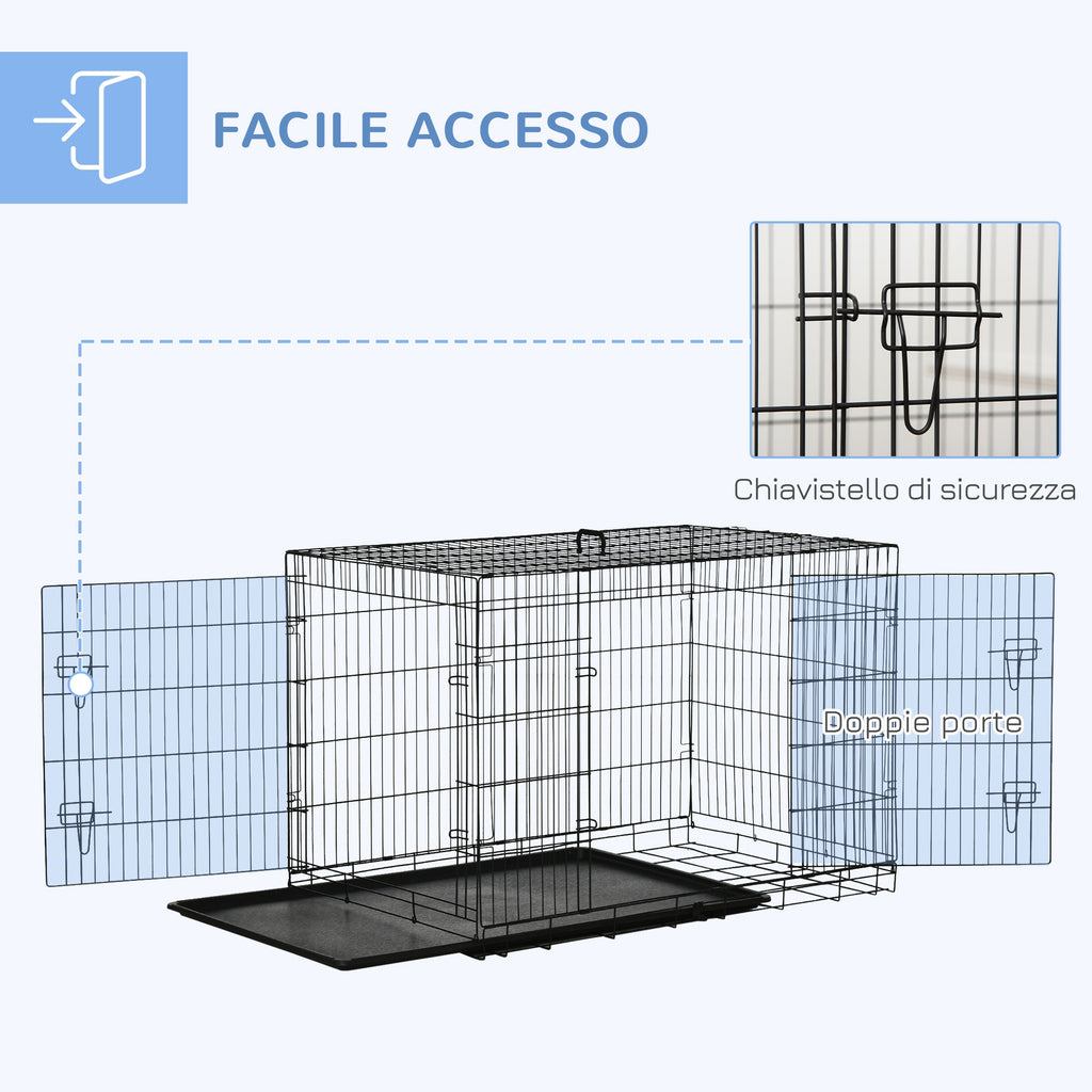 EASYCOMFORT Pet Cage Carrier for Dogs and Cats Foldable Steel Double Opening 121 × 77 × 82cm Black