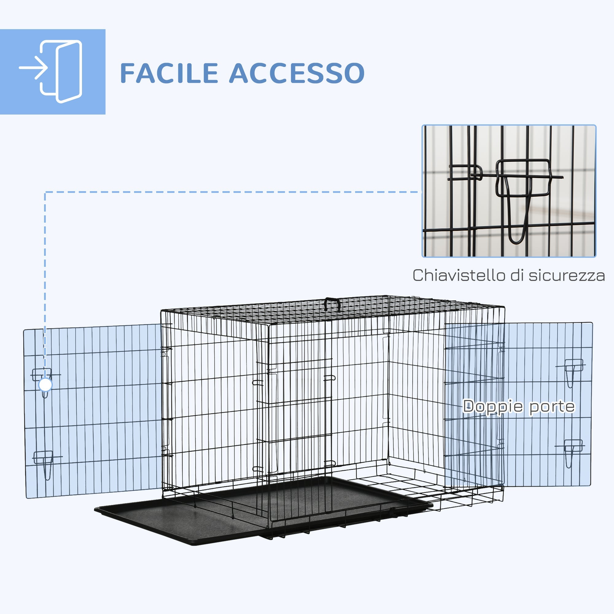 EASYCOMFORT Pet Cage Carrier for Dogs and Cats Foldable Steel Double Opening 121 × 77 × 82cm Black