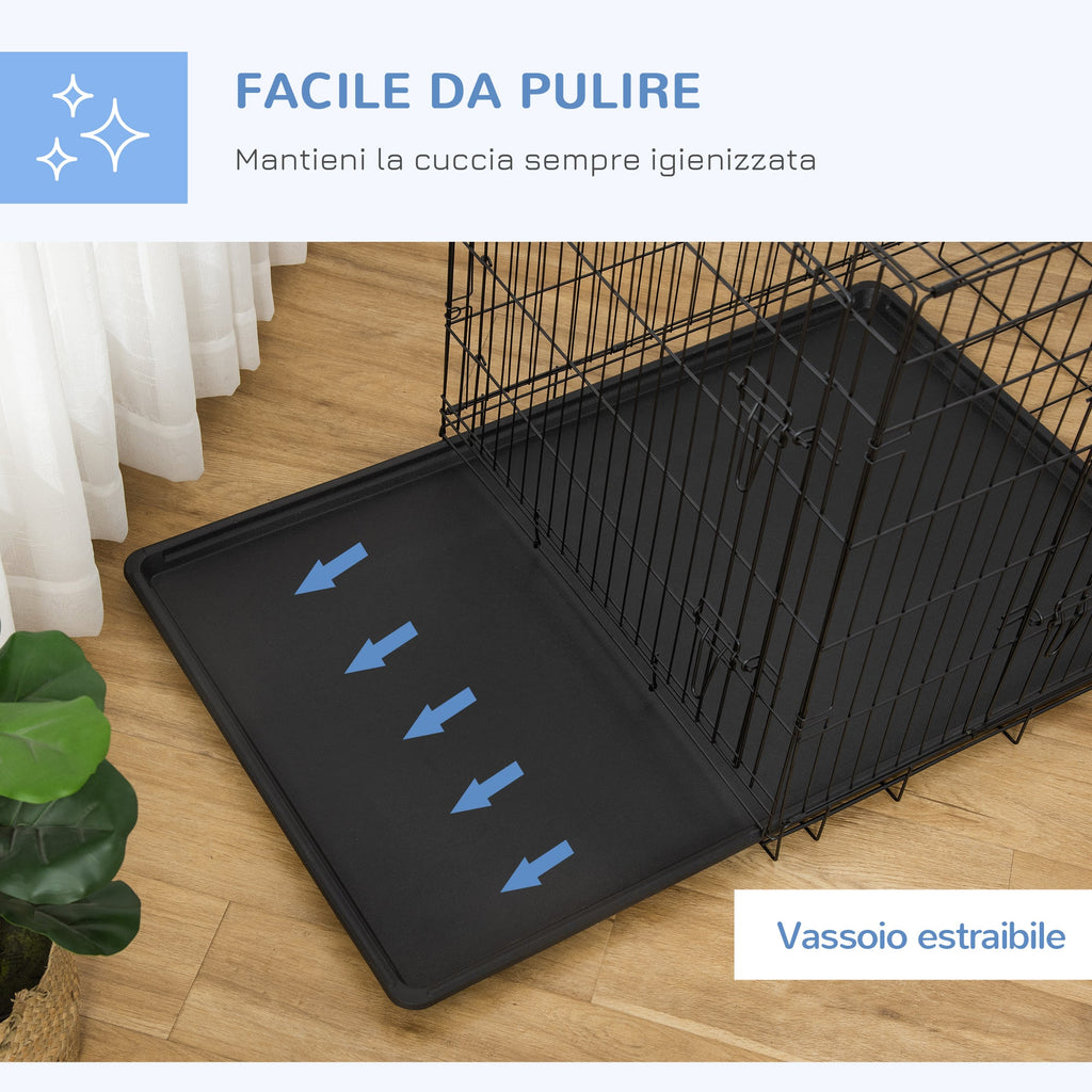 EASYCOMFORT Pet Cage Carrier for Dogs and Cats Foldable Steel Double Opening 121 × 77 × 82cm Black