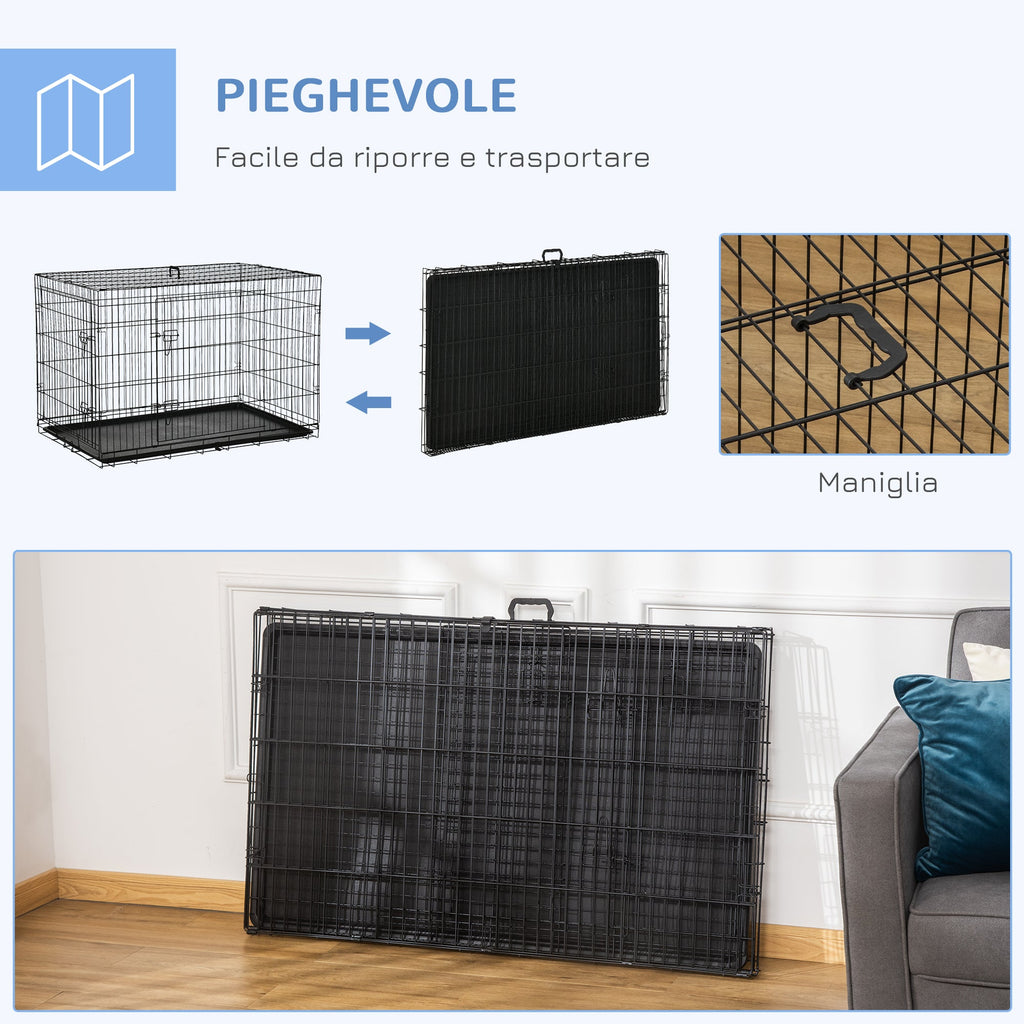EASYCOMFORT Pet Cage Carrier for Dogs and Cats Foldable Steel Double Opening 121 × 77 × 82cm Black