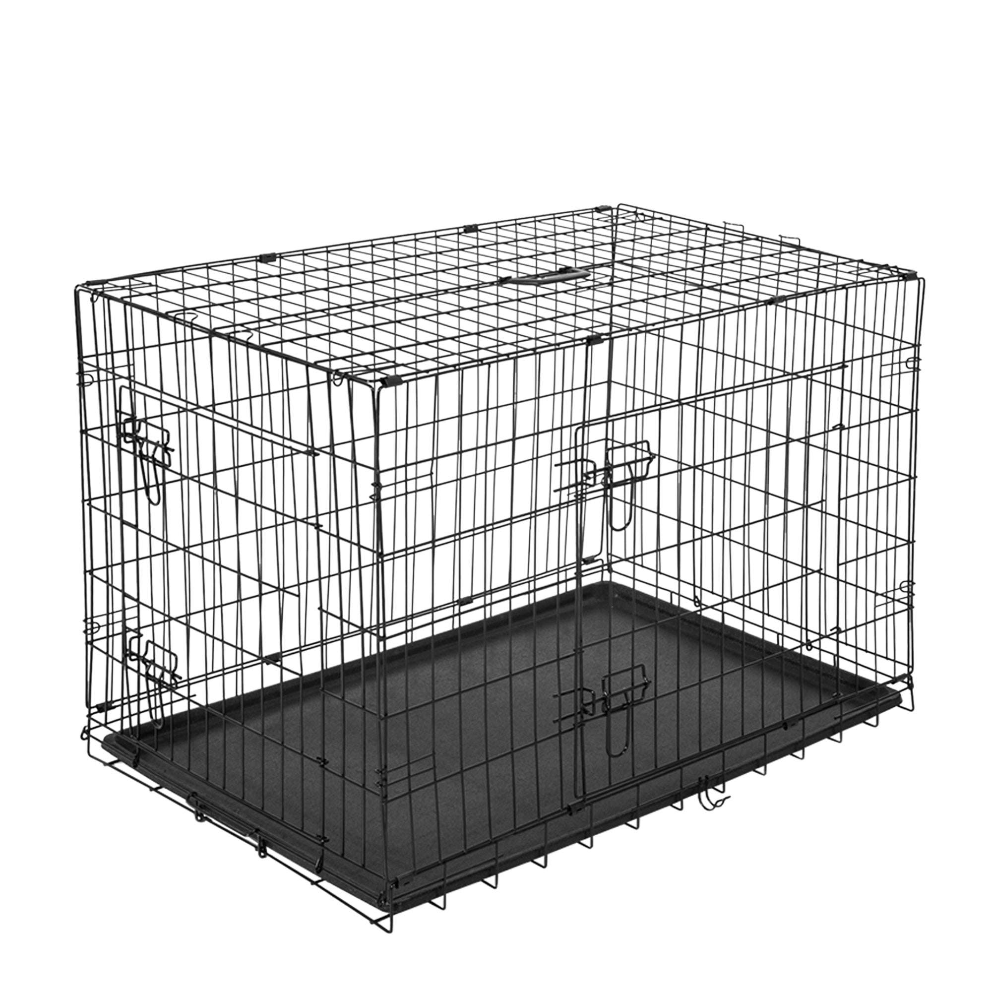 EASYCOMFORT Pet Cage Carrier for Dogs and Cats Foldable Steel Double Opening 121 × 77 × 82cm Black