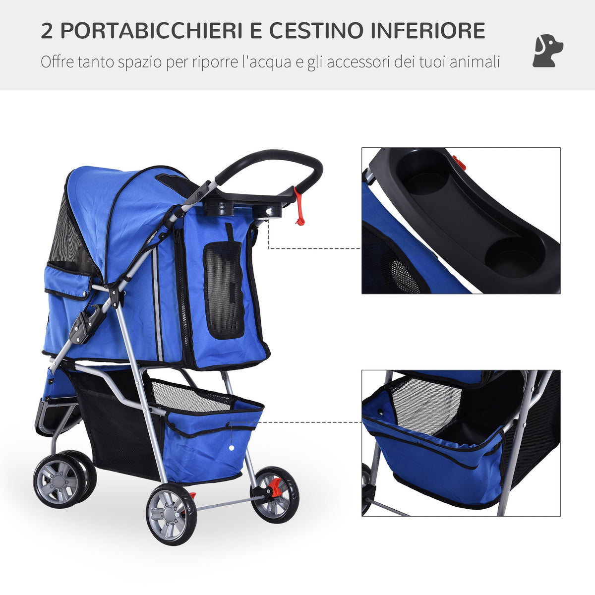 EasyComfort Dog Stroller 10 kg opvouwbare hondenwagen Blauw 75 x 45 x 97 cm