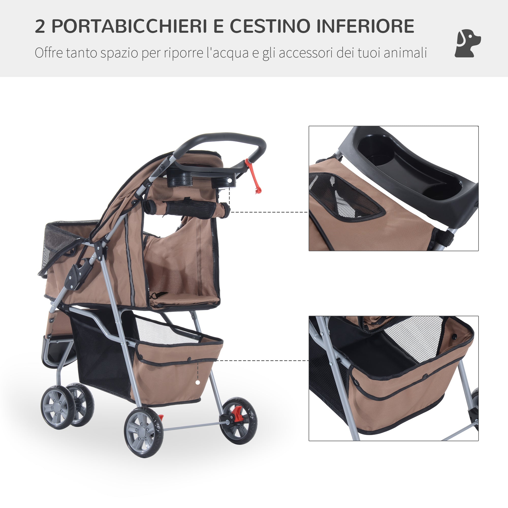 EASYCOMFORT Dog Stroller Foldable Pet Trolley Cart Pram Coffee 75 x 45 x 97cm