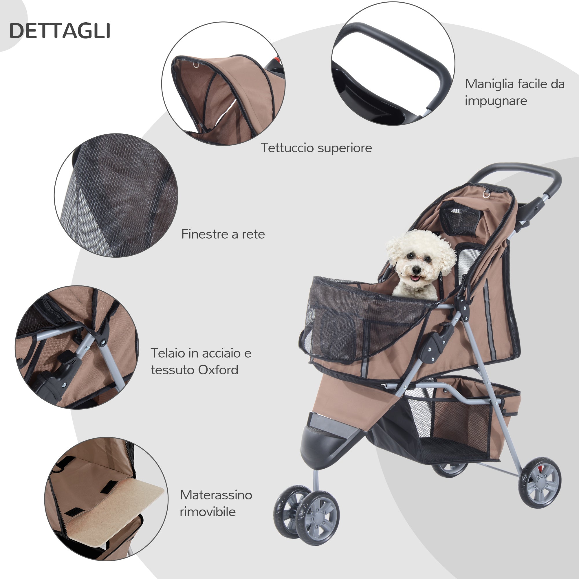 EASYCOMFORT Dog Stroller Foldable Pet Trolley Cart Pram Coffee 75 x 45 x 97cm