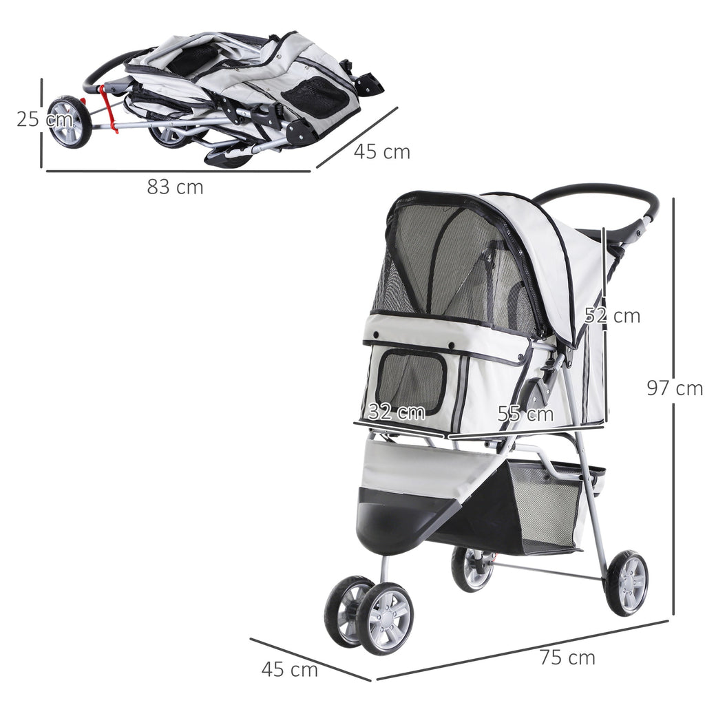 EASYCOMFORT Folding Dog Stroller Pet Trolley Cart Pram Gray 75 x 45 x 97cm