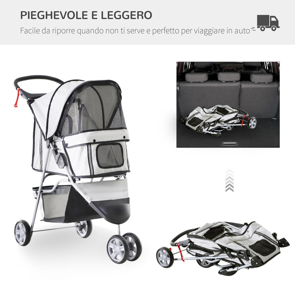 EASYCOMFORT Folding Dog Stroller Pet Trolley Cart Pram Gray 75 x 45 x 97cm