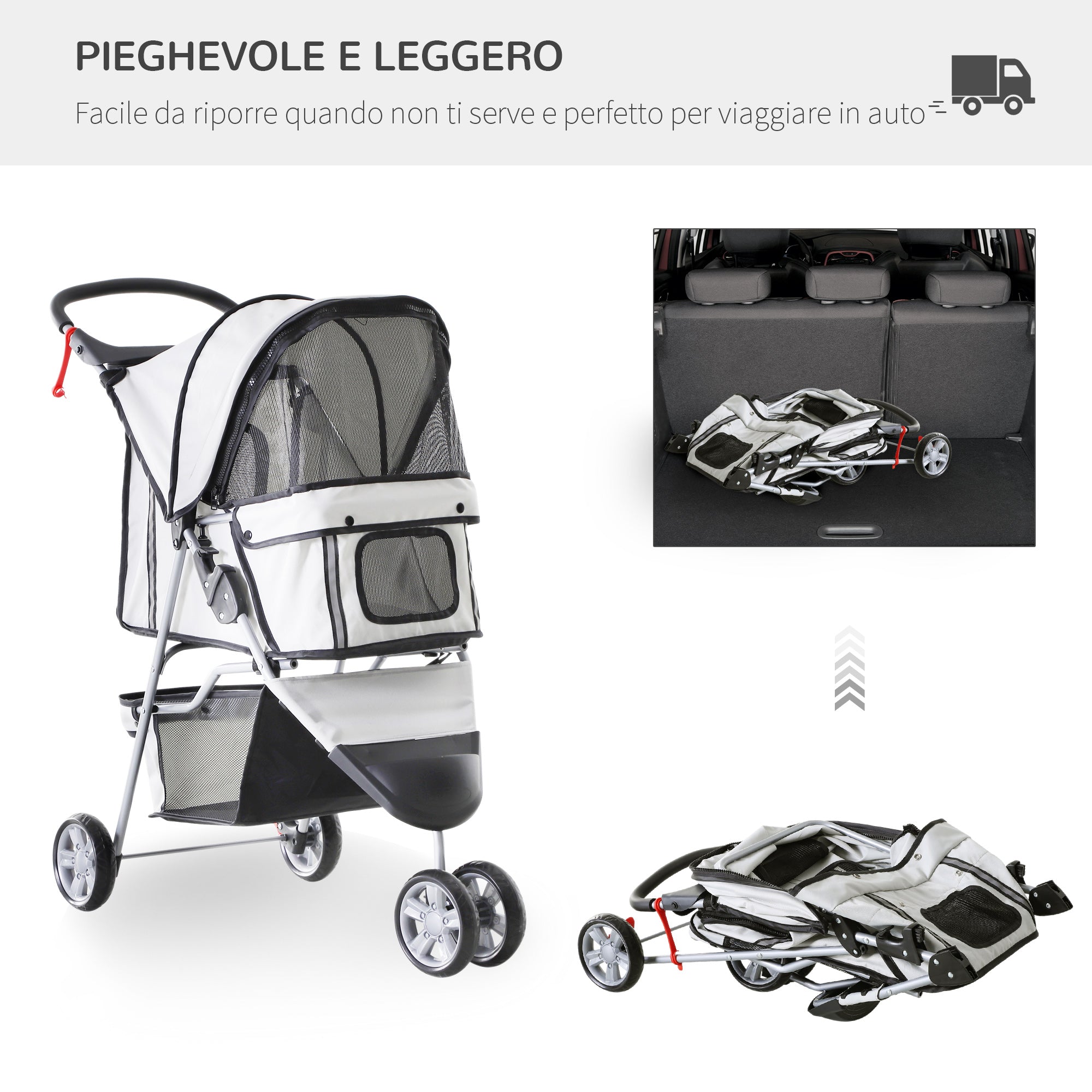 EASYCOMFORT Folding Dog Stroller Pet Trolley Cart Pram Gray 75 x 45 x 97cm
