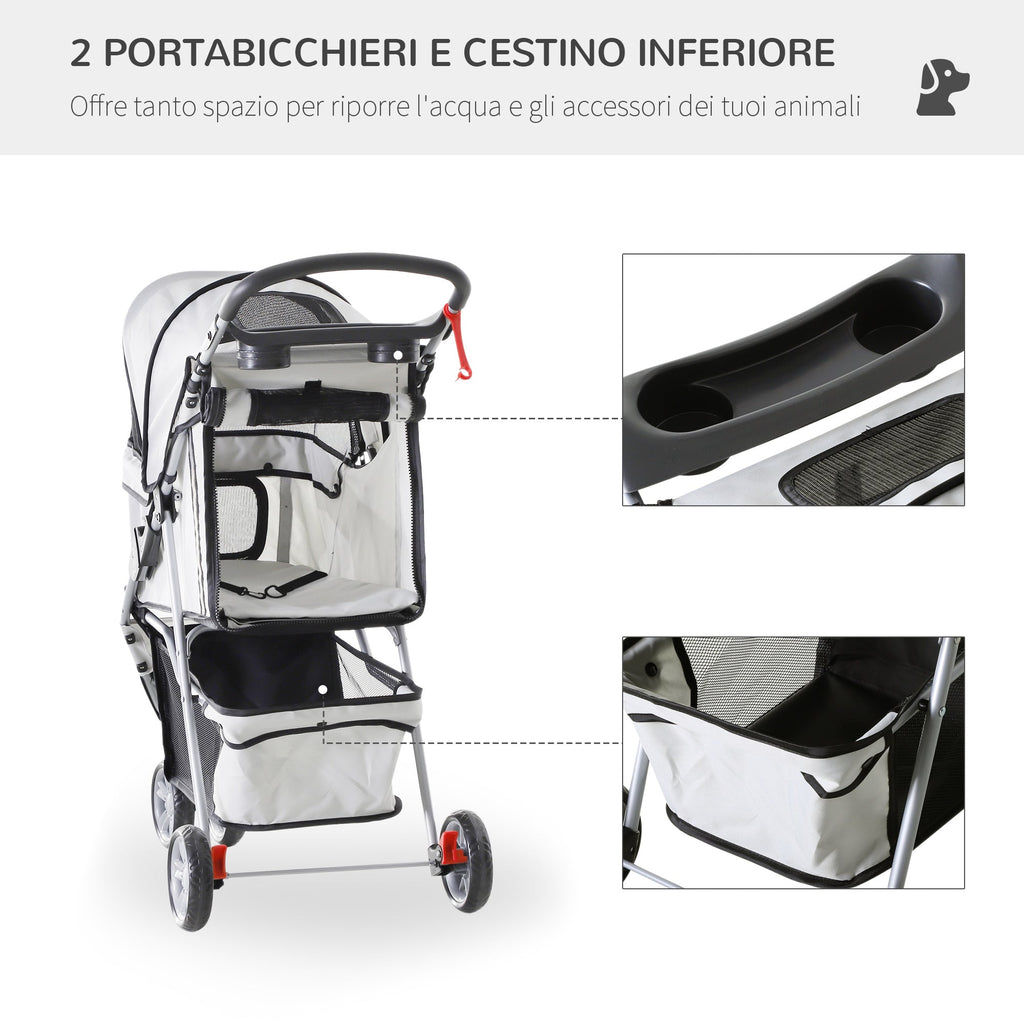 EASYCOMFORT Folding Dog Stroller Pet Trolley Cart Pram Gray 75 x 45 x 97cm