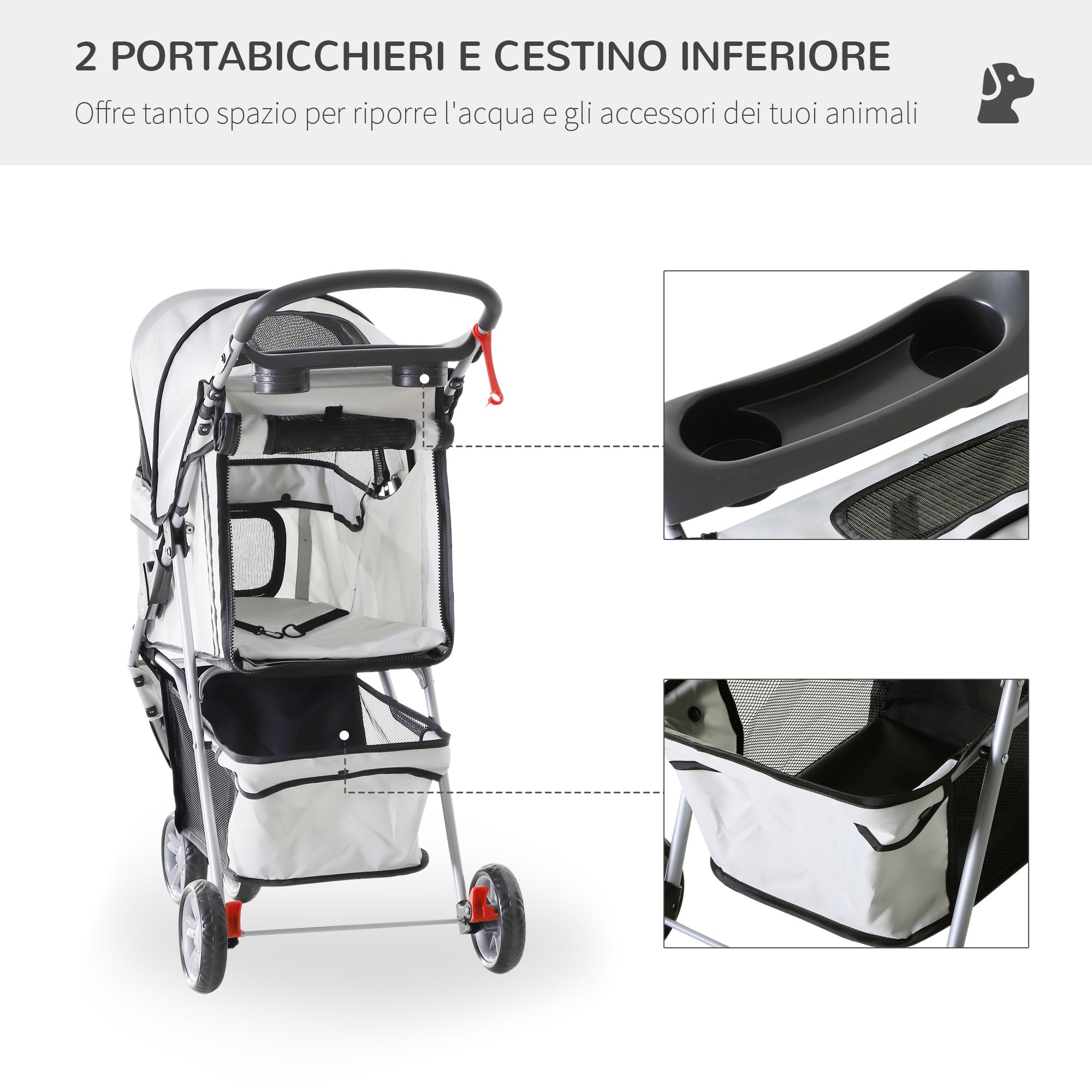 EASYCOMFORT Folding Dog Stroller Pet Trolley Cart Pram Gray 75 x 45 x 97cm