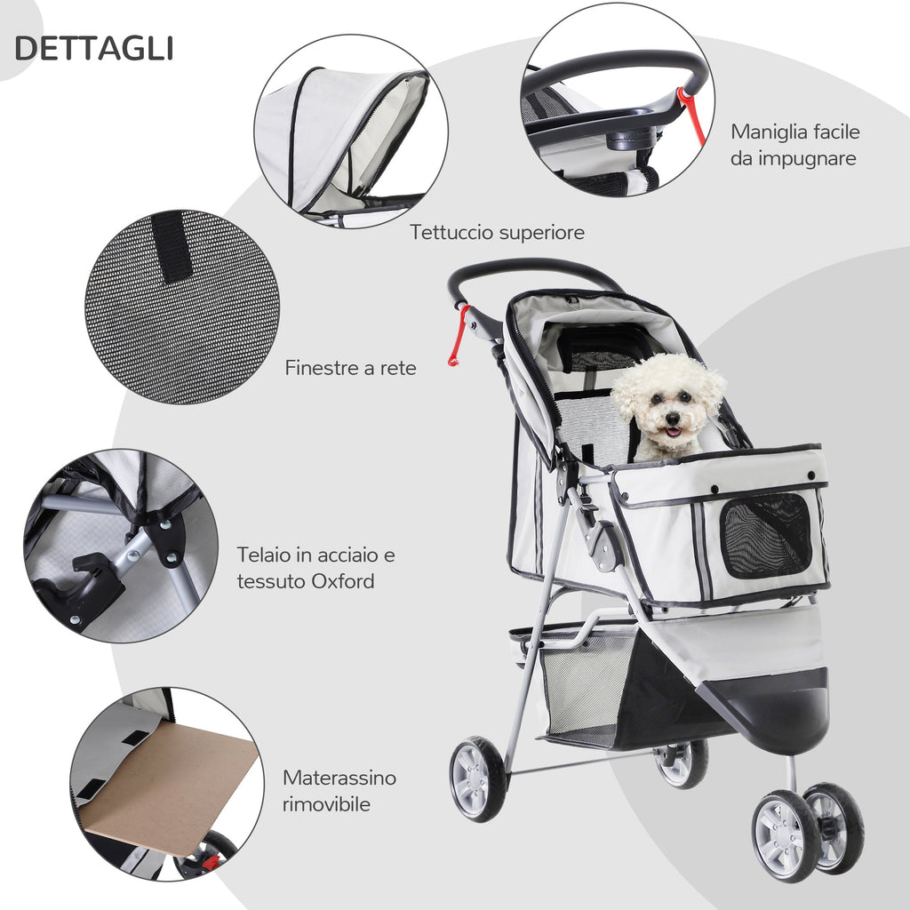 EASYCOMFORT Folding Dog Stroller Pet Trolley Cart Pram Gray 75 x 45 x 97cm