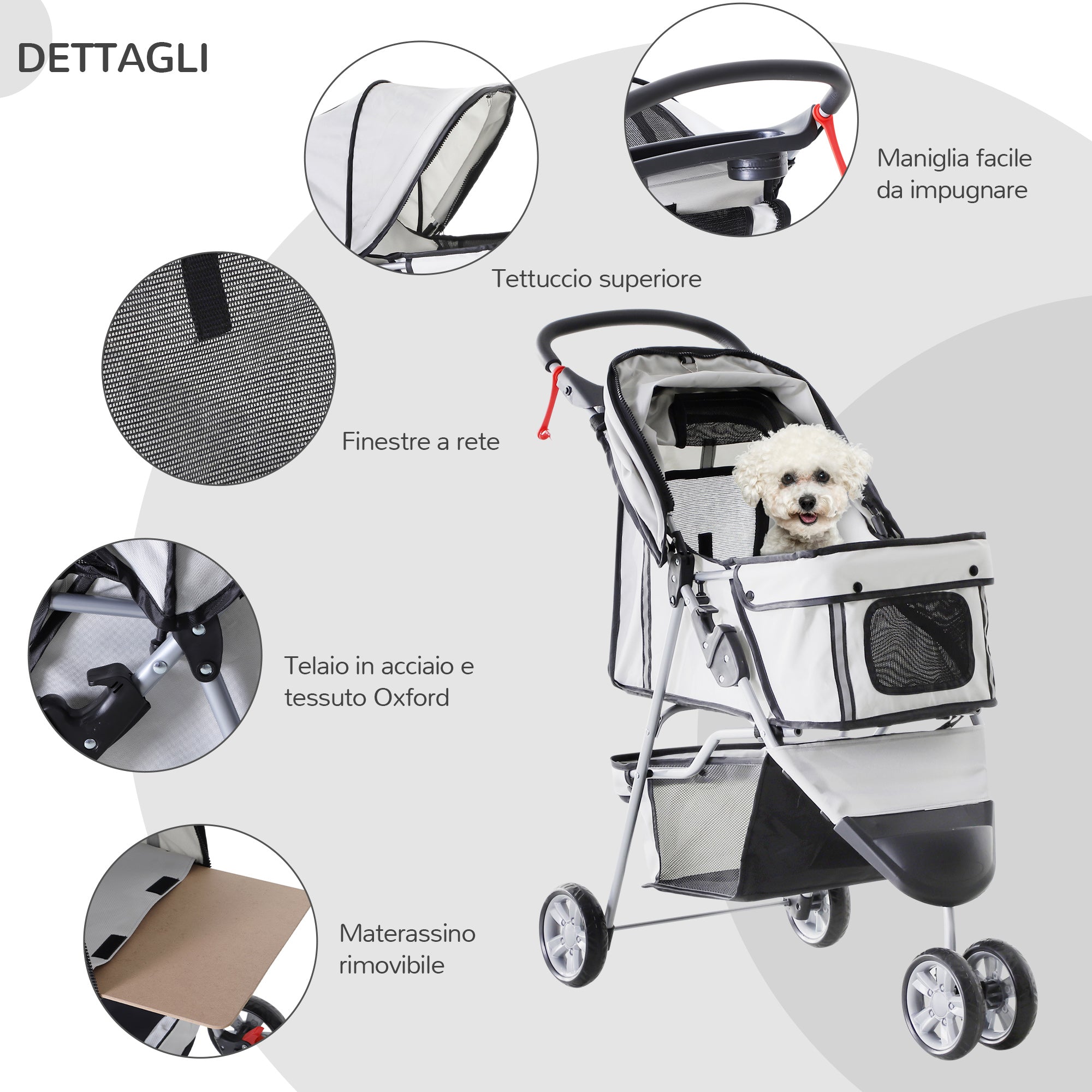 EASYCOMFORT Folding Dog Stroller Pet Trolley Cart Pram Gray 75 x 45 x 97cm