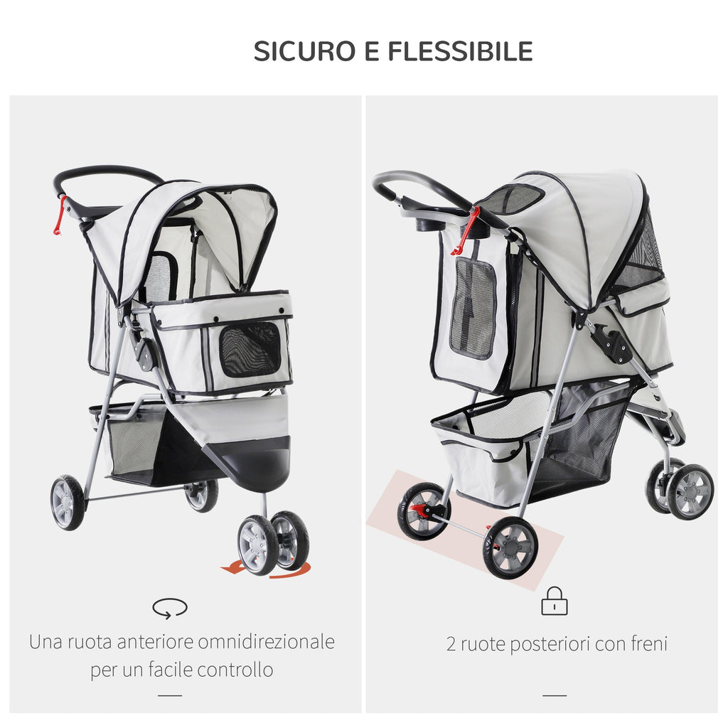 EASYCOMFORT Folding Dog Stroller Pet Trolley Cart Pram Gray 75 x 45 x 97cm