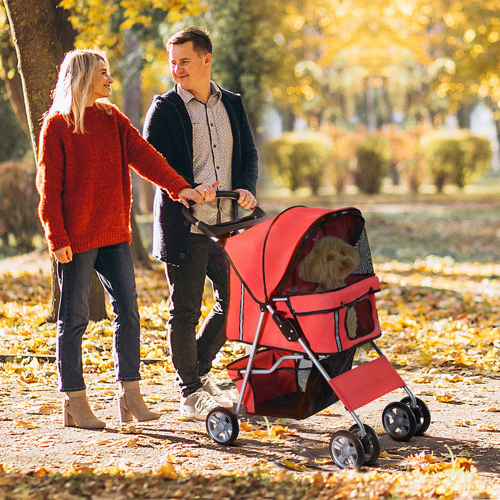 EASYCOMFORT Foldable Dog Stroller, Pet Trolley, Red, 75 x 45 x 97cm