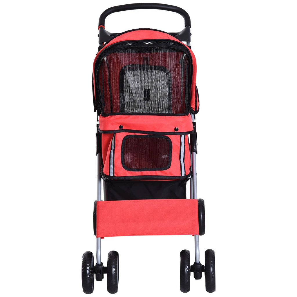 EASYCOMFORT Foldable Dog Stroller, Pet Trolley, Red, 75 x 45 x 97cm