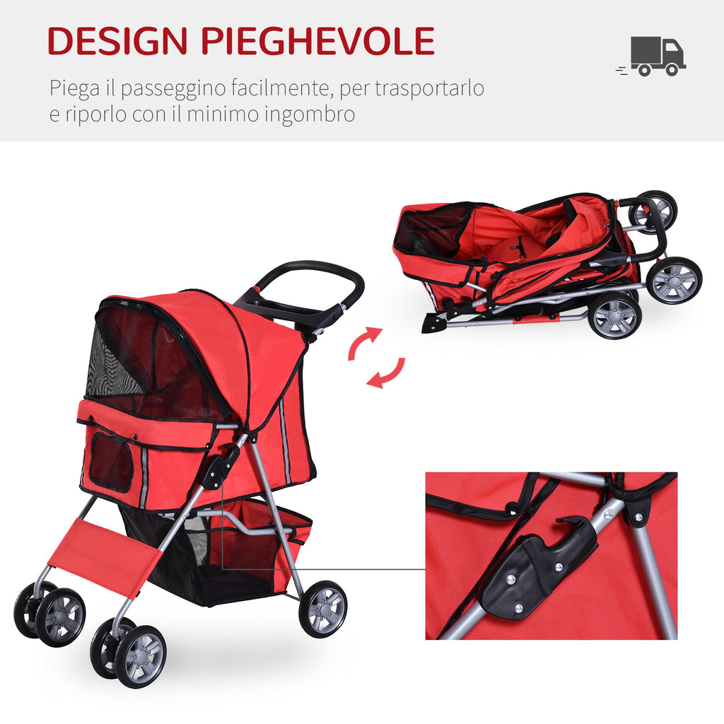 EASYCOMFORT Foldable Dog Stroller, Pet Trolley, Red, 75 x 45 x 97cm