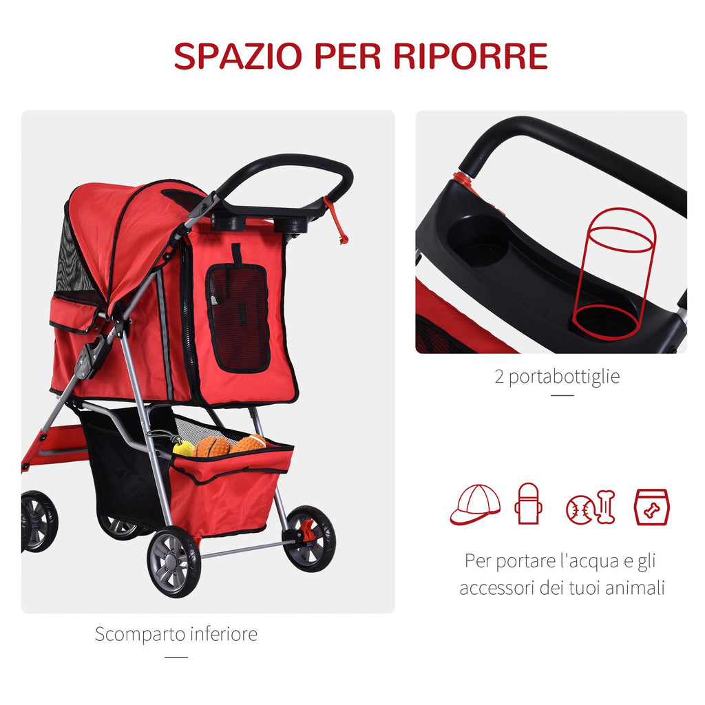 EASYCOMFORT Foldable Dog Stroller, Pet Trolley, Red, 75 x 45 x 97cm